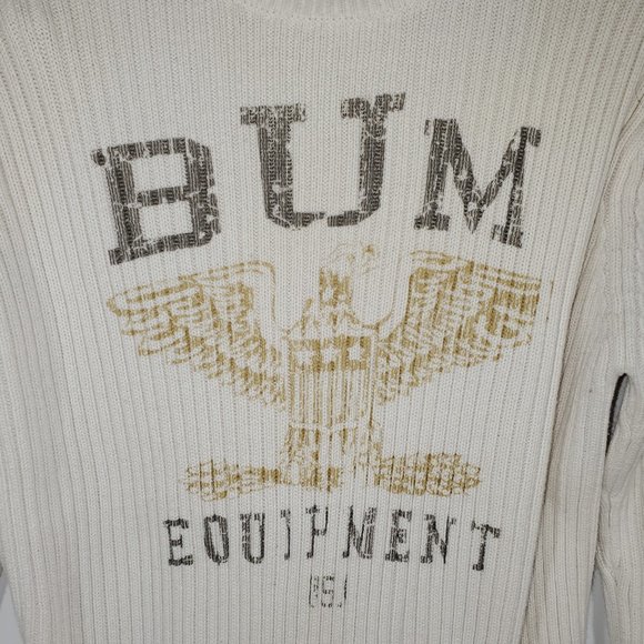 Bum Equipment L/S Rib Sweater Thermal Knit Top Eagle Stretch Y2K Retro Sporty - Picture 2 of 4